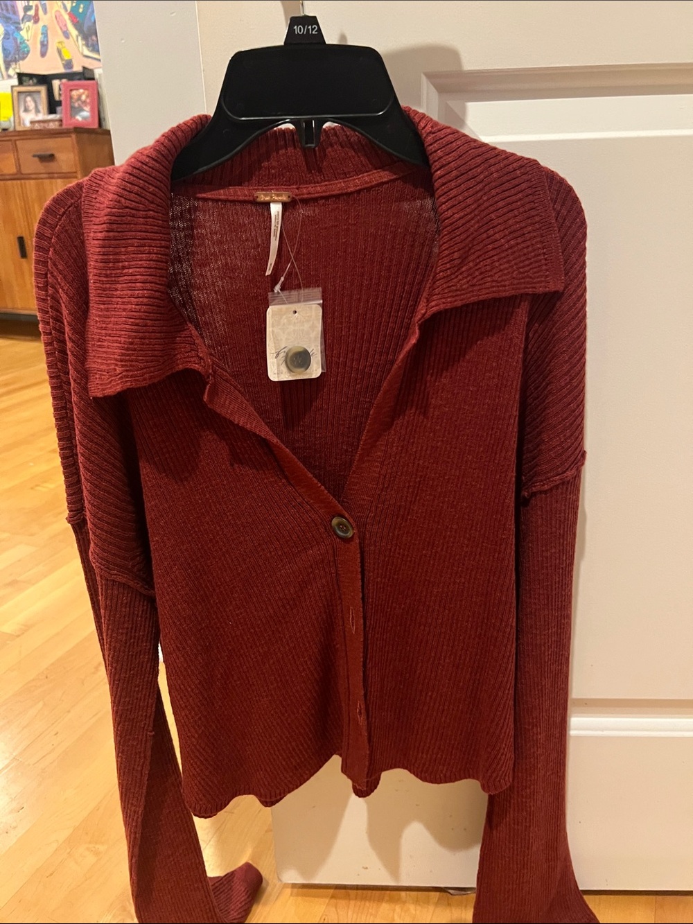 Free People Ribbed Button-Front Long-Sleeve Sweater - Rust NWT Sz M